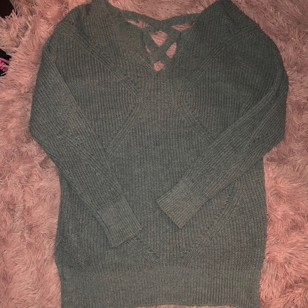 Charlotte Russe Gray Off the shoulder crisscross